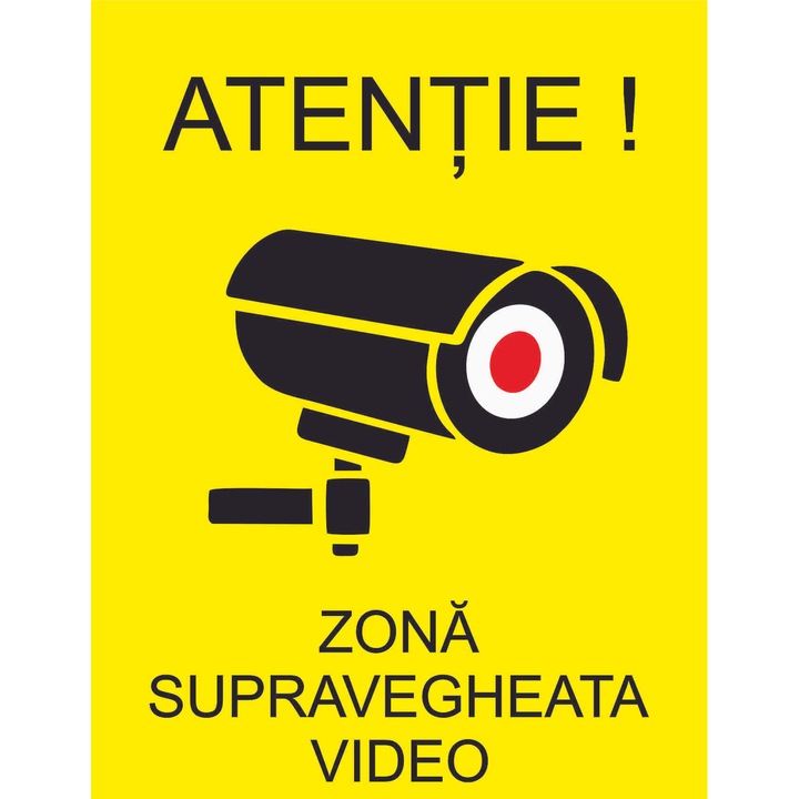 Autocolant decorativ Alicom Solutions, zona supraveghere video, 105x148mm, PVC, aplicare pe toate suprafetele