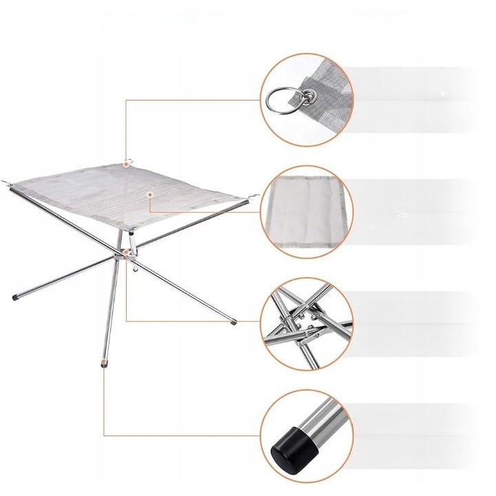 Gratar de gradina portabil, set complet cu mata, manusi si torba, otel inoxidabil, 42x42x32cm