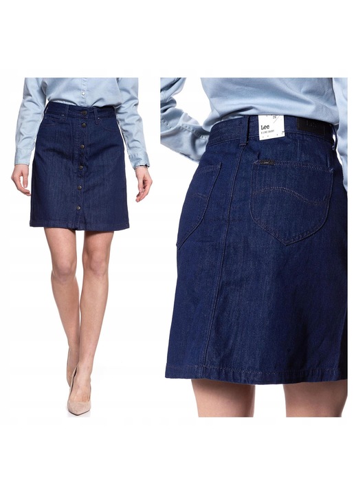 Fusta Dama, Lee, A Line Skirt, Tip Trapez, Cu Nasturi, Lungime Mini, Confortabila Si Lejera, Bumbac, UE, Albastru, Albastru, 26