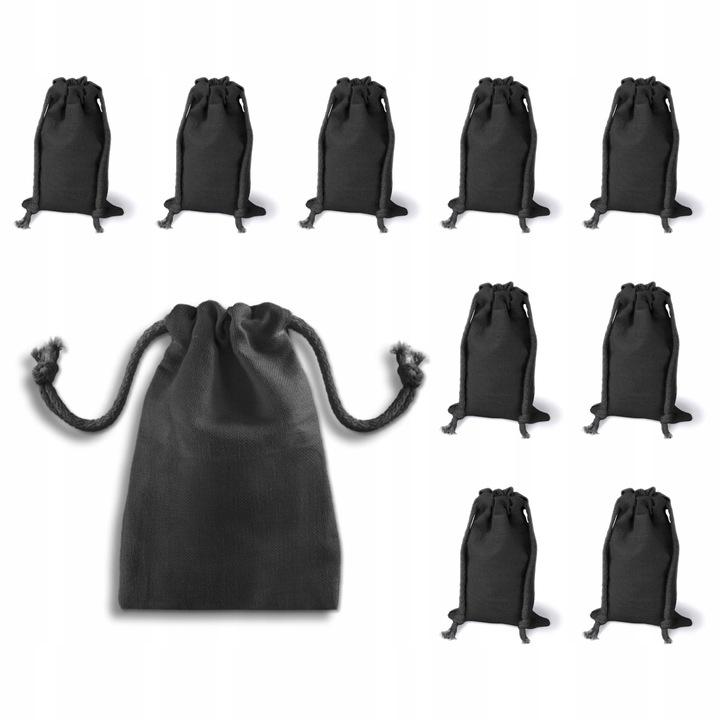 Set 10 pungi din bumbac 8x14 cm, negru, 220g, pentru bijuterii