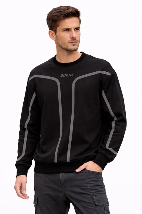 GUESS, Bluza de trening cu detalii contrastante, Negru