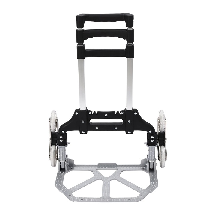 Carucior urcator de scari, 3-in-1, pliabil, 8 roti, capacitate 75 kg, argintiu/negru, 45x45x100cm