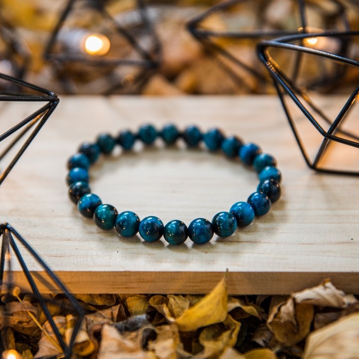 Bratara cu pietre semipretioase, Ochi de Tigru Royal Blue, pentru barbati, margele de 8 mm