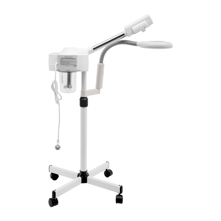 Saună facială 2-in-1 cu lampă cu lupă 5X, abur 800 W, rezervor 680 ml, alb/fildes