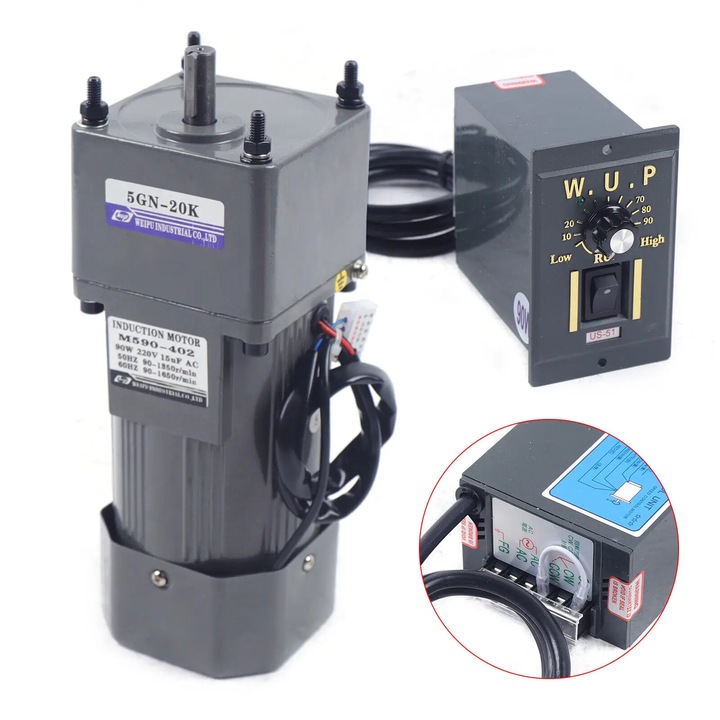 Motor electric cu reductor, 220V, 90W, cuplu mare, gri, dimensiuni 16, 4x9, 0x7, 4cm