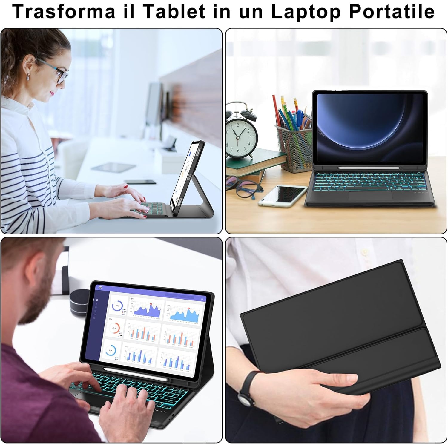 Husă cu tastatură iluminată pentru Samsung Tab S9 FE+ 12.4", bleu, material TPU, funcție Bluetooth