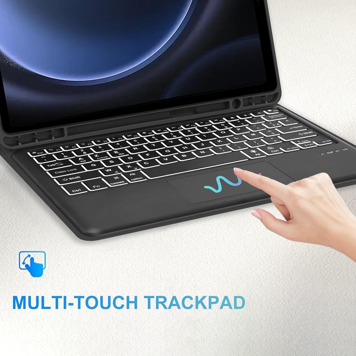 Husă cu tastatură iluminată pentru Samsung Tab S9 FE+ 12.4", bleu, material TPU, funcție Bluetooth