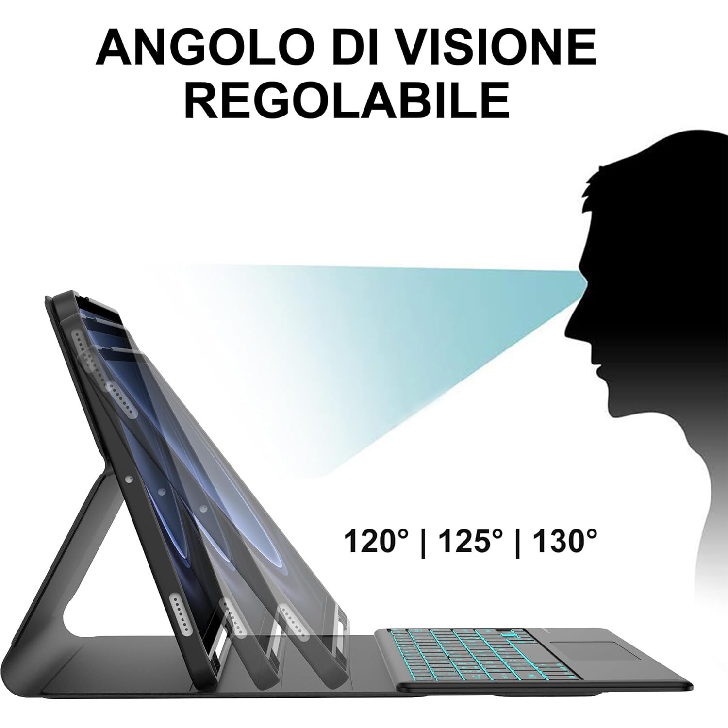 Husă cu tastatură iluminată pentru Samsung Tab S9 FE+ 12.4", bleu, material TPU, funcție Bluetooth