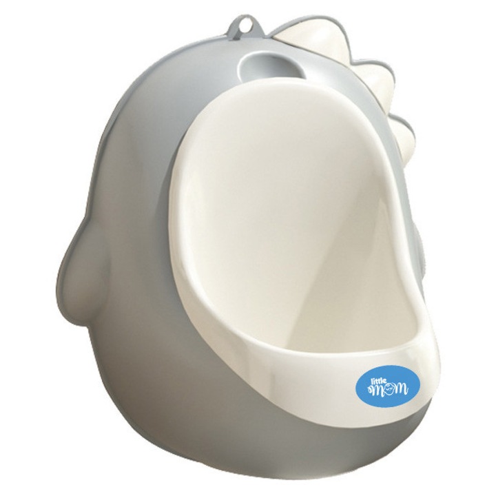 Pisoar pentru baieti Little Mom Grey Dino, cu vas colector detasabil, design ergonomic si suspendabil, dimensiune 30 x 26 cm