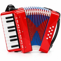 Mini Acordeon AT PERFORMANCE®, cu 17 clape si 8 butoane de bass, de jucarie, Albastru sidef. - Rosu