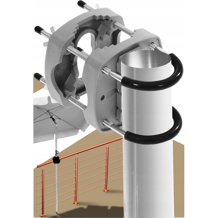Suport umbrele balcon, gri, pentru bara 18-42mm, dimensiuni universale