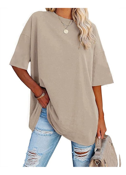 Tricouri de dama oversized, Imily Bela, maneci jumate（10265）, Kaki