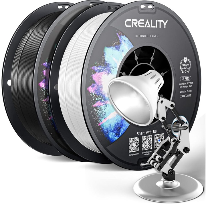 Filament 3D Creality CR-PETG Set 2kg, negru si alb, rezistent la umiditate, fara bobina
