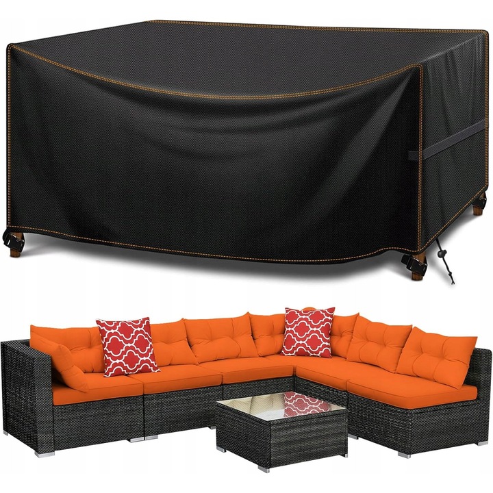 Husa waterproof pentru mobilier de gradina, 270x180x89cm, Oxford 420D, neagra, cu sac de depozitare