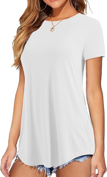 Tricou dama Amoretu, alb, maneca scurta, croiala lejera tip longshirt, material usor