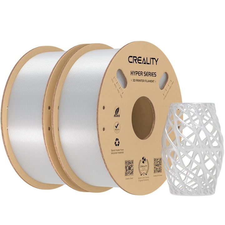 Filament 3D Creality Hyper PETG Set 2kg, semi-transparent, rezistent la apa, 1.76mm