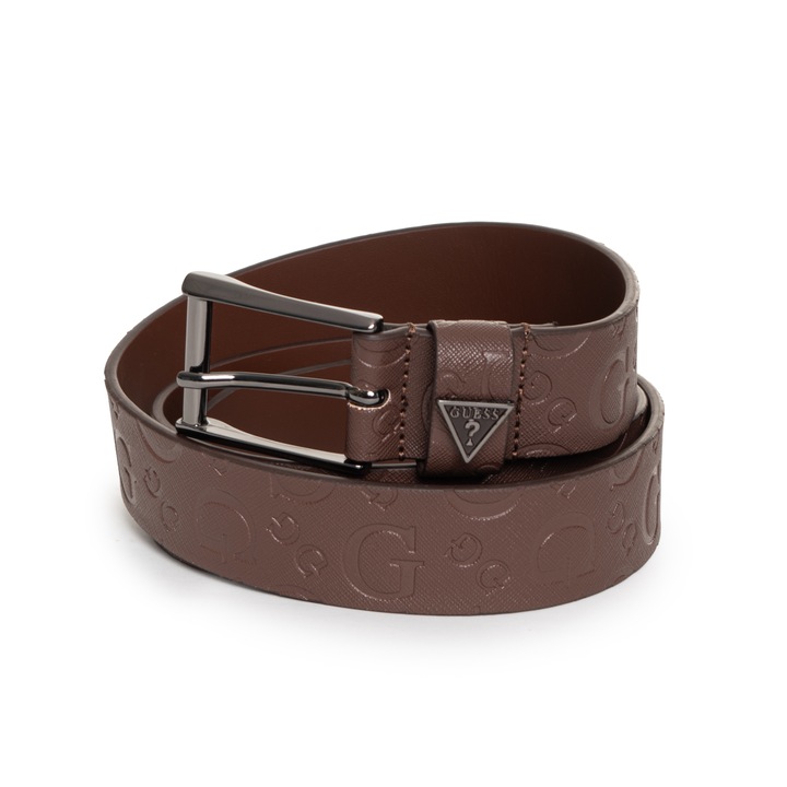 Férfi öv, Guess, barna, dombornyomott logóval, 100% poliészter, S hosszúság