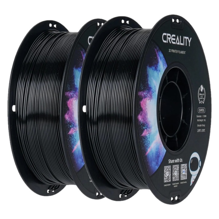Filament 3D Creality CR-PETG set 2kg, negru, rezistent la intemperii, non-toxic
