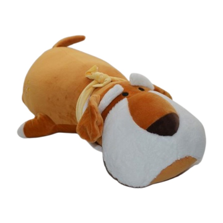 Jucarie de plus, 50 cm, catel, cu paturica fleece inauntru, Mini Junior, P2703C, Maro