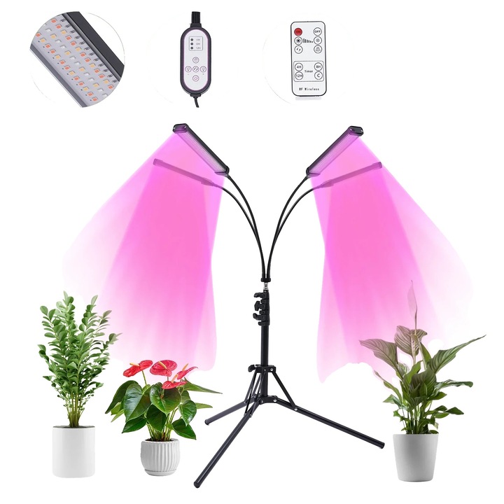 Lampa de crestere LED, 30W, 420 LED-uri, 4 moduri de iluminare, 10 niveluri de intensitate, 24.13x4cm