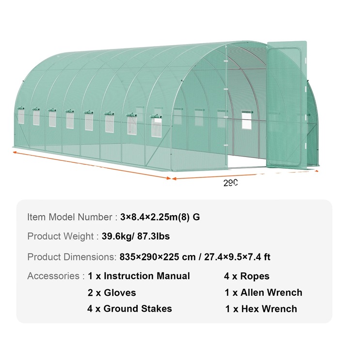 Sera, cadru din otel galvanizat, husa din plastic de inalta densitate, 28x10x7ft