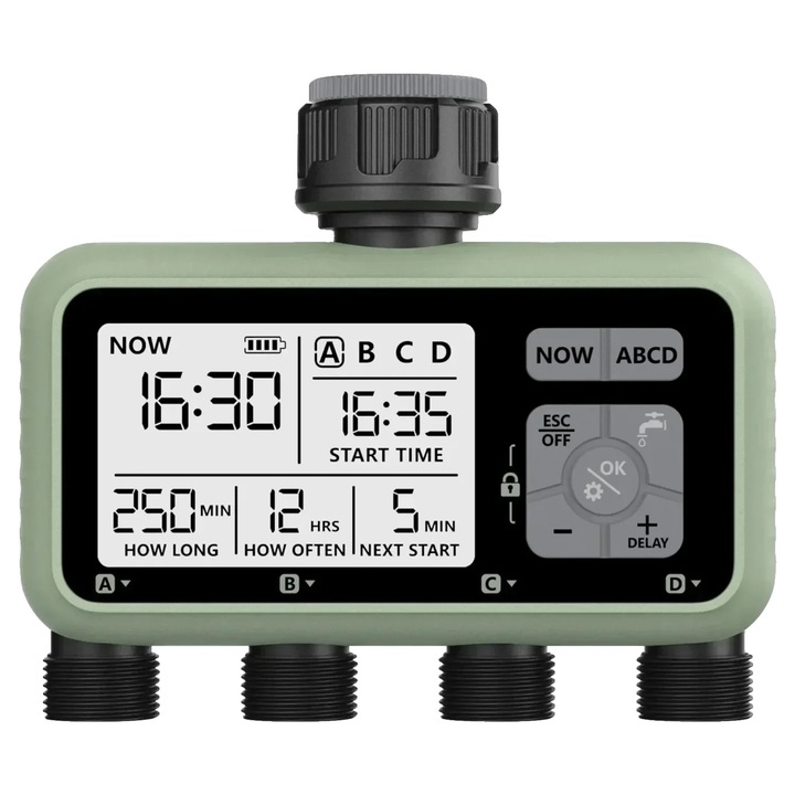 Timer de udare, 4 iesiri, instalare usoara, plastic, 22.6x16.6x8cm