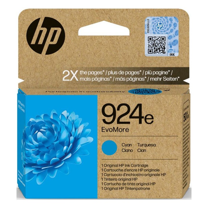 Cartus imprimanta HP 924e EvoMore Cyan, 800 pagini, set 1 buc.