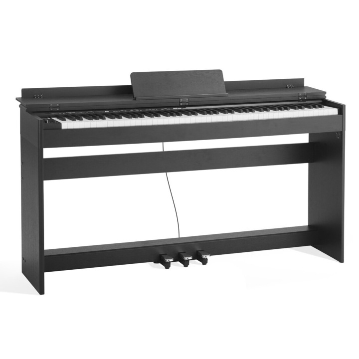 Pian digital greu, VEVOR, 88 clape, 680 tonuri, suport conexiune wireless, cu stativ, adaptor de alimentare, pedala triplu, casti