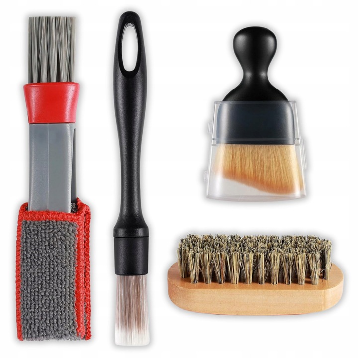 Set 4 perii de detailing auto, diverse forme, material delicat, compact