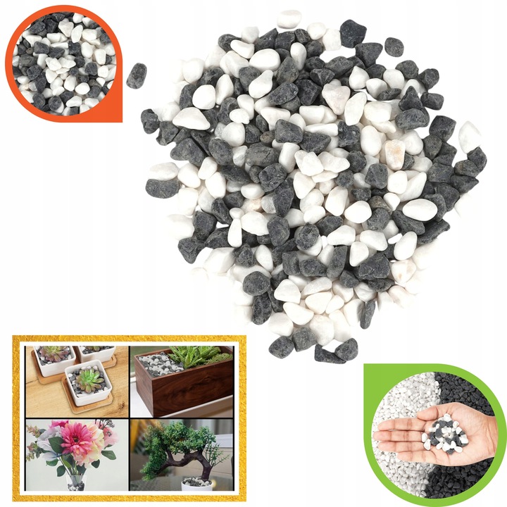 Zgura decorativa naturala pentru plante, 3,6 kg, gri si alb, 1,4x2,6 cm