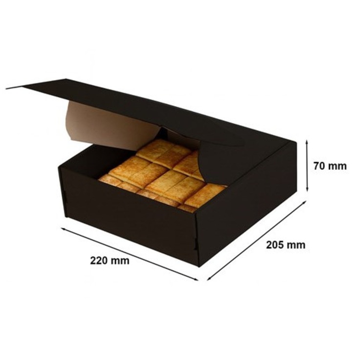Cutie carton NEOPAK, 220x205x70 mm, Negru, cu auto-inchidere