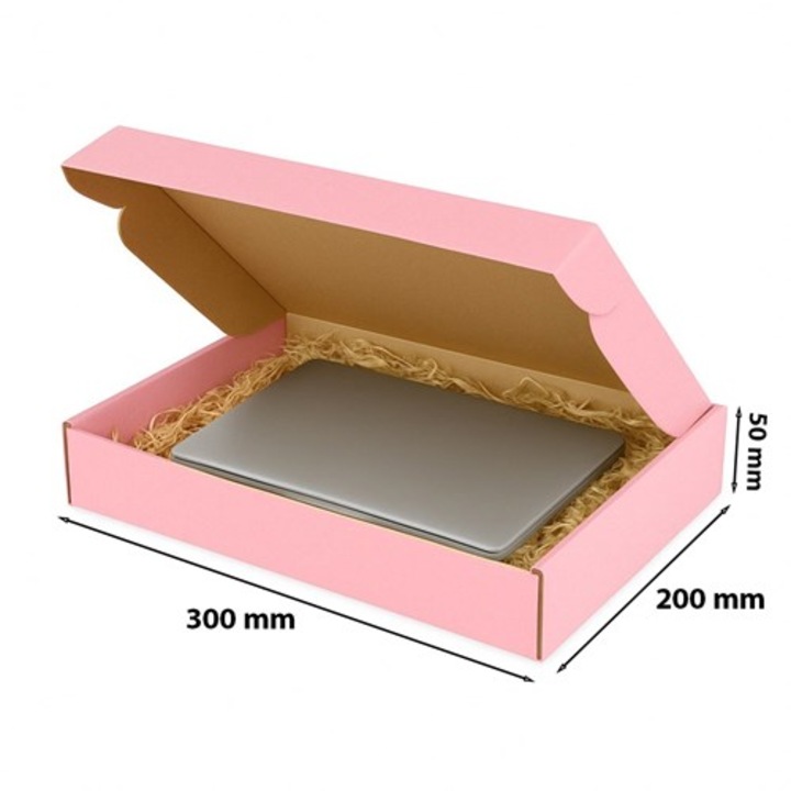 Cutie cartonata NEOPAK pentru cadouri, fasonata, 300x200x50 mm, Roz, cu inchidere automata, 420 g/m²