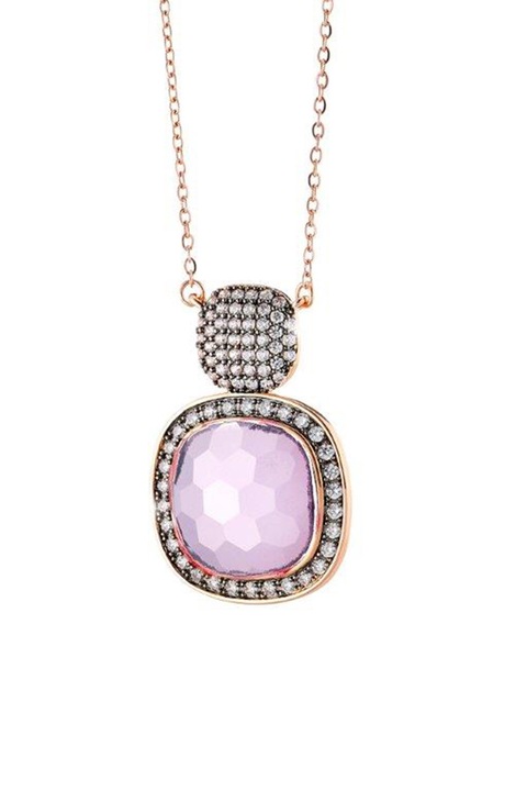 OXETTE, Colier lung placat cu aur de 18K cu pandantiv si cristale zirconia Darling, Auriu