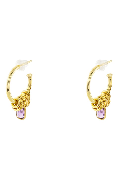 OXETTE, Cercei placati cu aur de 18K si decorati cu cristale mov Rock Candy, Auriu