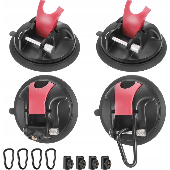 Set 4x Carlig de Camping cu Suport cu Ventuza, Negru, Capacitate 25kg