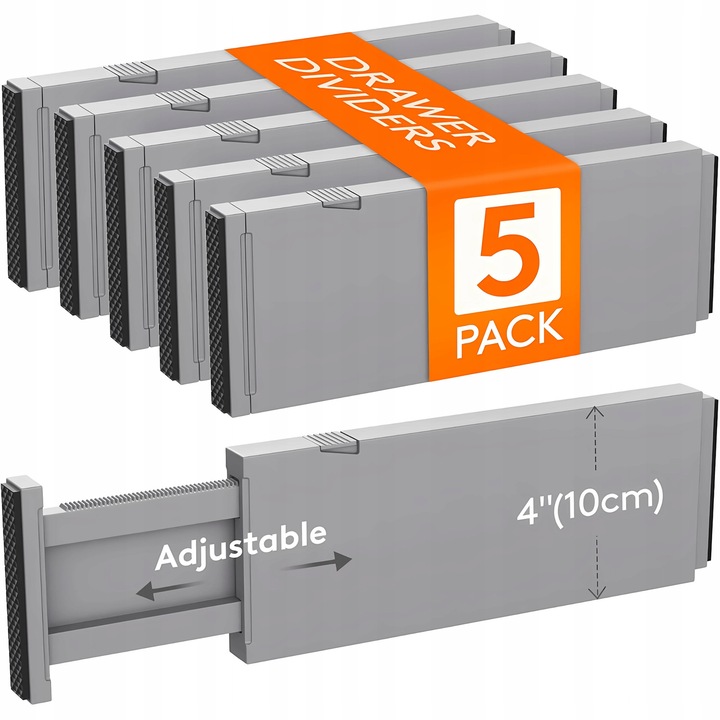 Set 5 separatoare reglabile pentru sertare, gri, 28x44,5cm