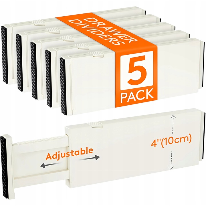 Set 5 separatoare reglabile pentru sertare, gri, 28x44,5cm