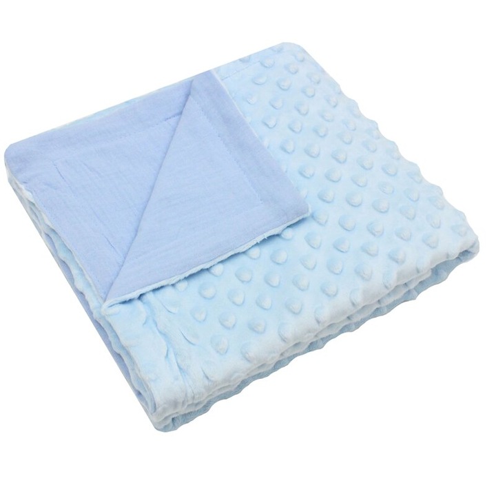 Paturica minky, verso muselina albastra, 80x100cm