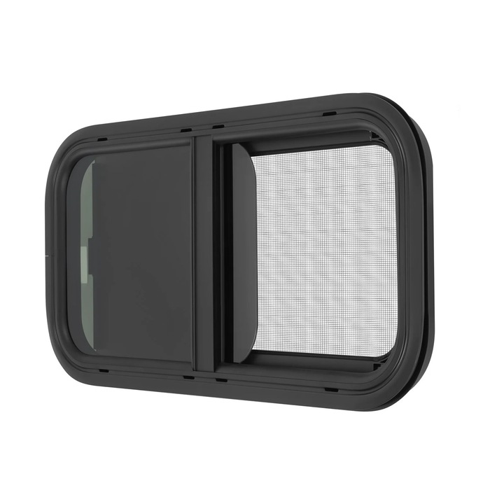 Fereastra culisanta, Geam lateral 60 x 30 cm, pentru autorulota, rulota, remorca, pickup, montaj direct, negru