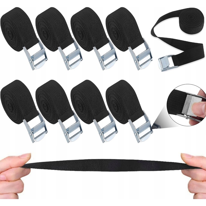Set 8 Curele prindere, 2m, Negru, pentru Transport si Ridicat