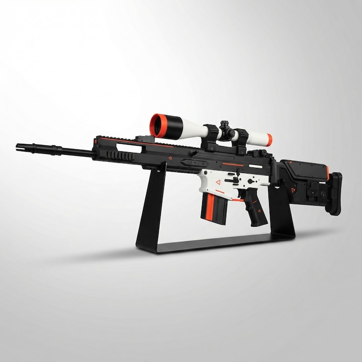 Puşcă cu elastice, negru cu alb, 33 cm, plastic PLA, silueta tactică