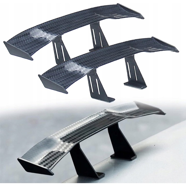 Set 3x Mini Spoiler Auto, Imitatie Fibra Carbon, Negru, 17x3,5x3,7cm