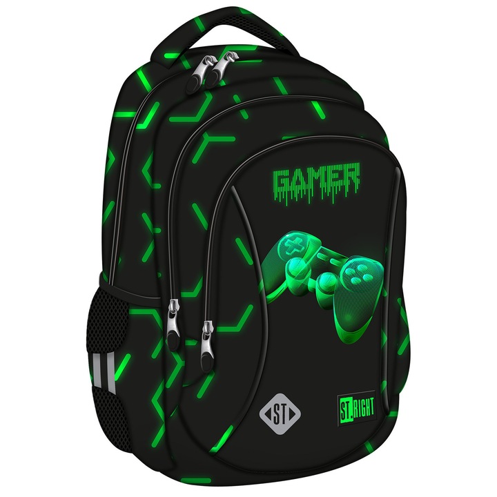 Ghiozdan Scolar St.Majewski BP26, 3 Compartimente, Ergonomic, Verde, 39x27x17 cm, 20L