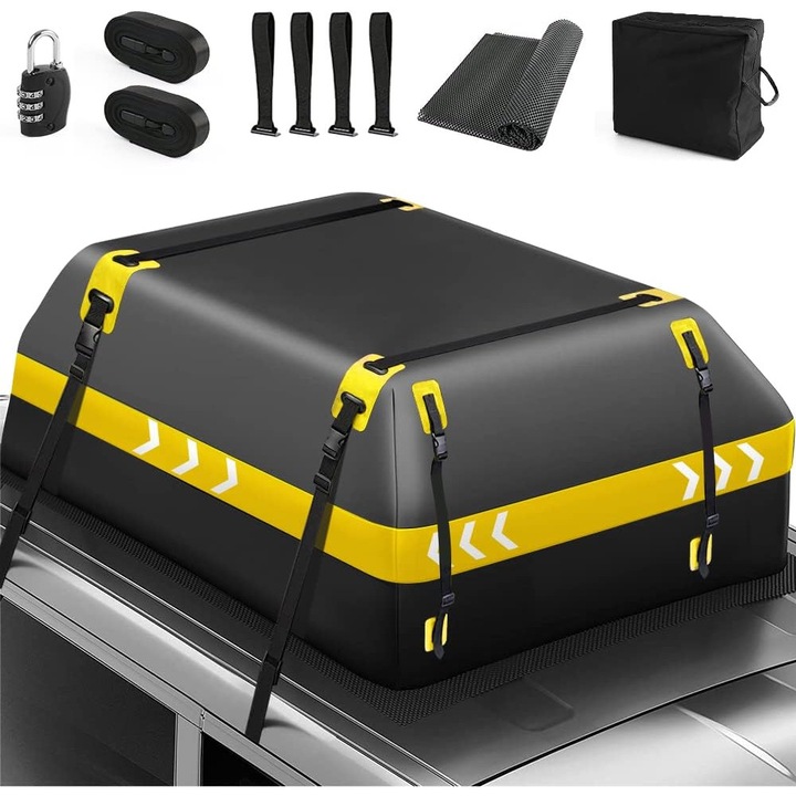 Geanta bagaj auto, impermeabila, cu accesorii, 6 carlige, 2 curele, 10 benzi velcro, multicolor, 100x80x40cm