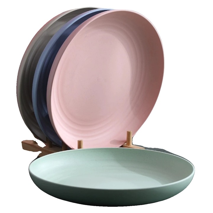 4 db újrafelhasználható tányér készlet, 25 cm, búzaszalma, tartós kivitel, kerek