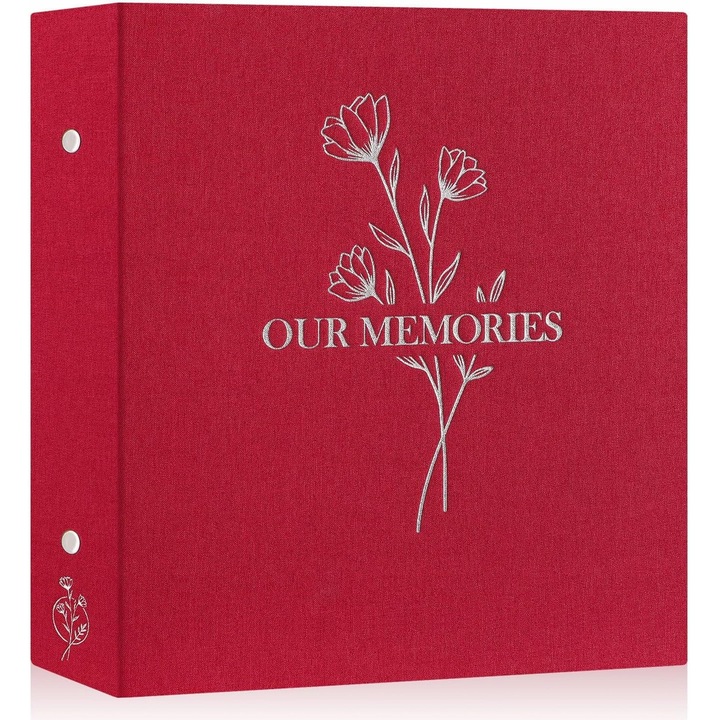 Album foto din in, 1000 de buzunare, rosu, 34x31,5x8,5 cm