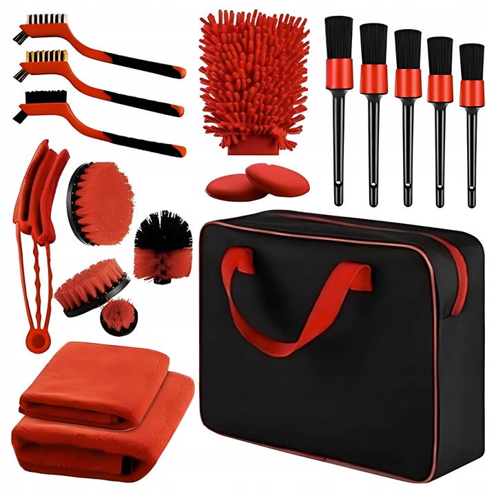 Set Detailing 19 Elemente pentru Masina, Pensule, Perii, Bureti