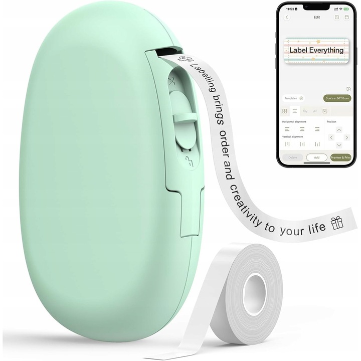 Imprimanta etichete portabila termica Bluetooth, model E10, verde