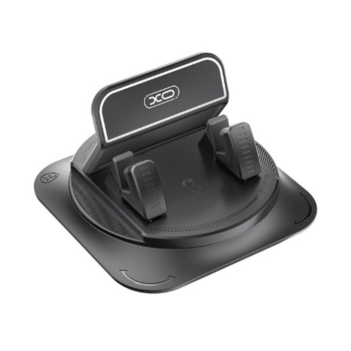 Autós telefontartó, XO C206, 360°-ban forgatható, fekete, műszerfalra rögzíthető