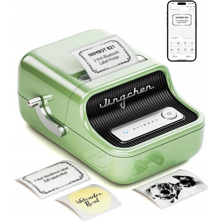 Imprimanta etichete portabila Niimbot B21, Bluetooth, verde, 16x8x6cm, fara cerneala, 60 etichete/min